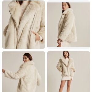Abercrombie Faux Fur Aviator Jacket in Cream